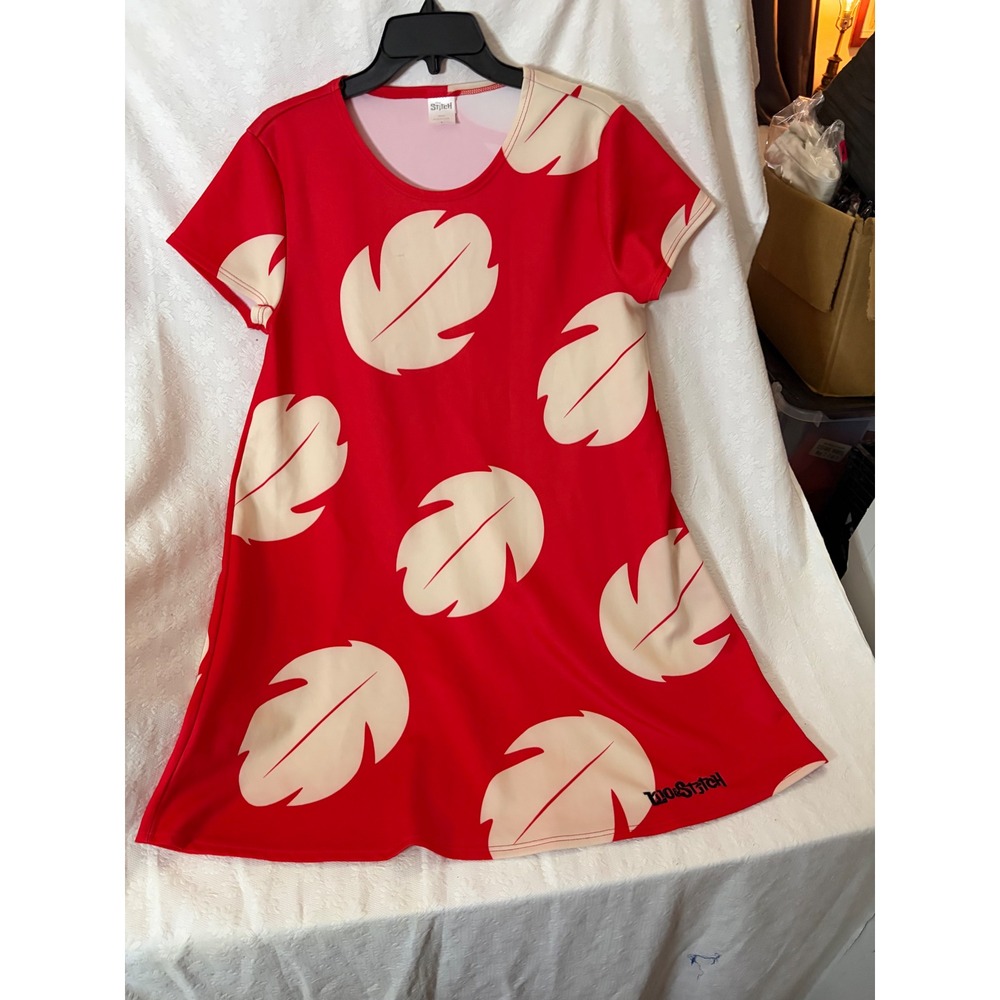 Disney Lilo & Stitch Red Tropical Leaf Print Dress Womens Large Lilo Costume